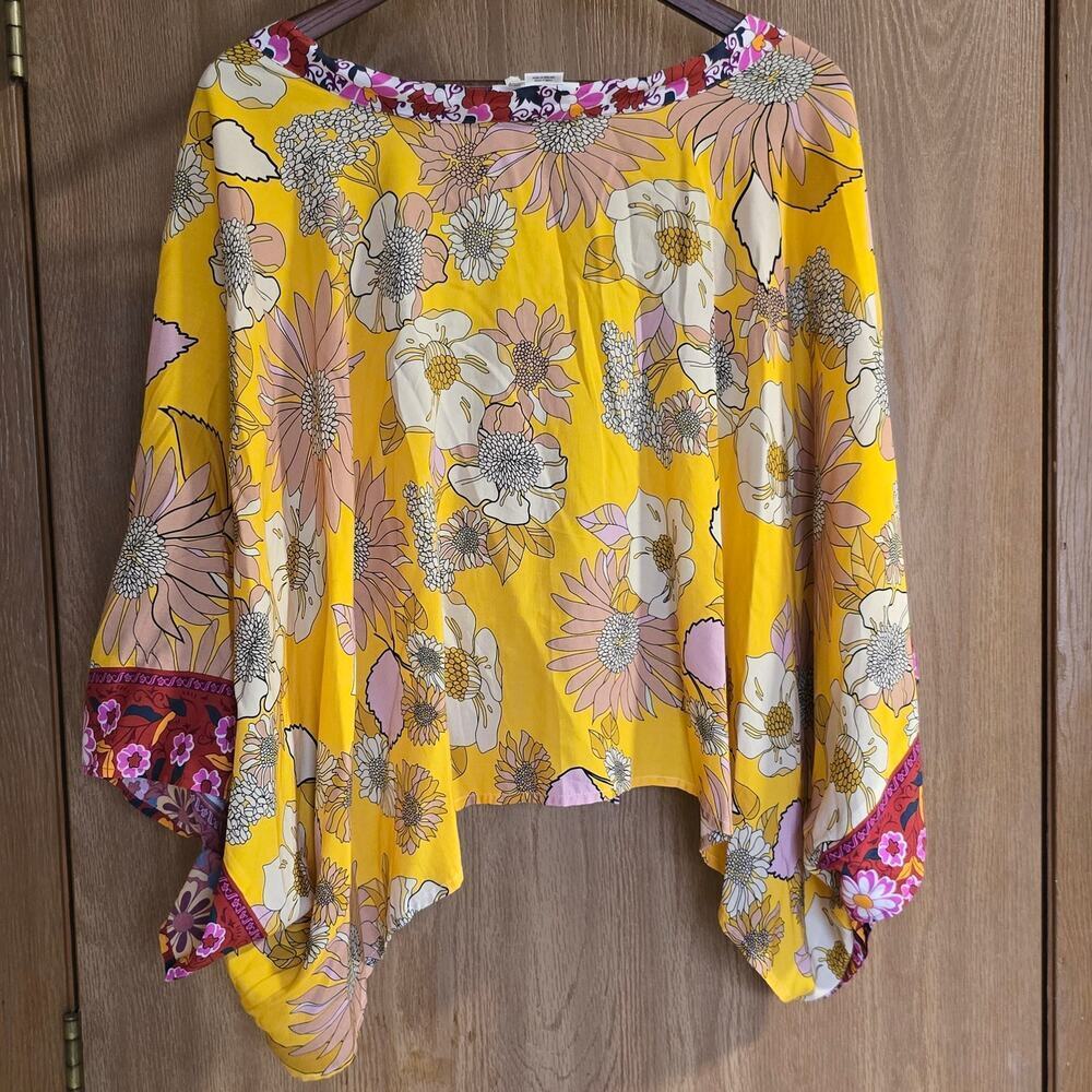 Anthropologie Floral Vibrant Cropped Tie Front Kimono - Picture 3 of 12